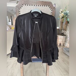 Gracia Shiny Black Ruffle
Peplum Jacket NWOT
